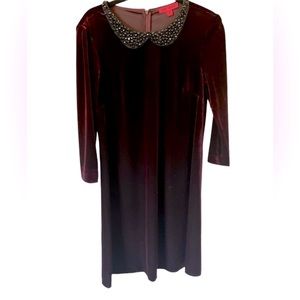 BETSY JOHNSON Beautiful Burgundy Dress with Beaded Collar